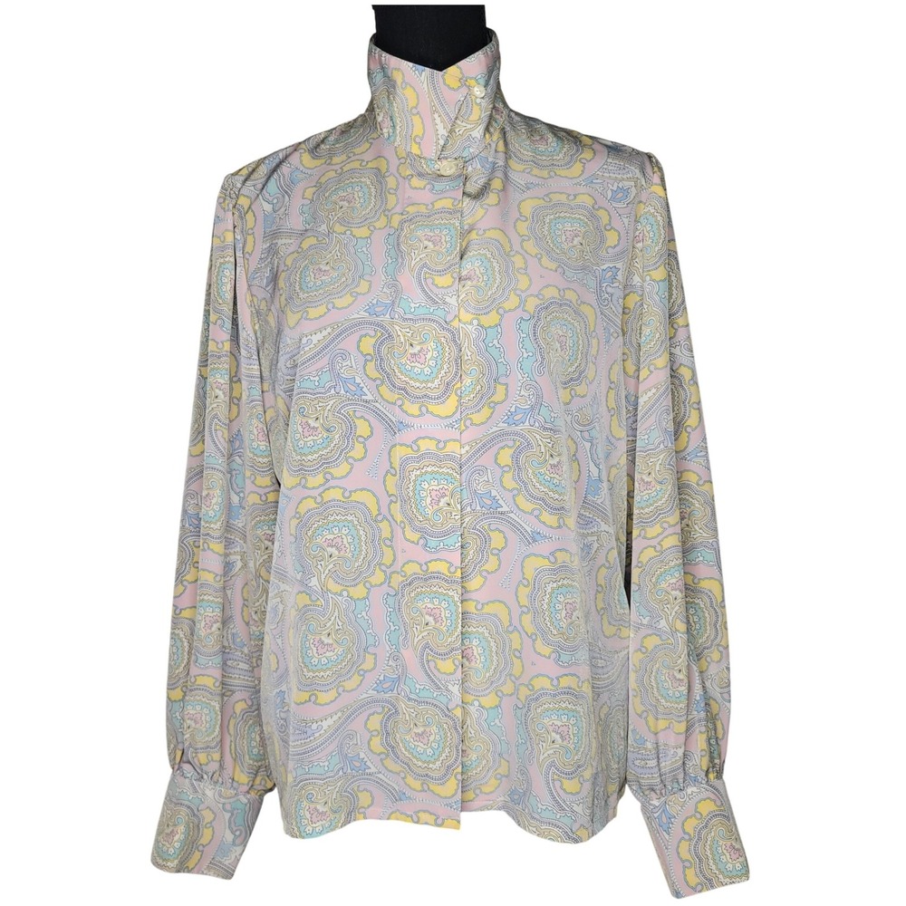 Vintage Chaus Petites ~ Pastel Paisley Long Sleeve Button Up Blouse